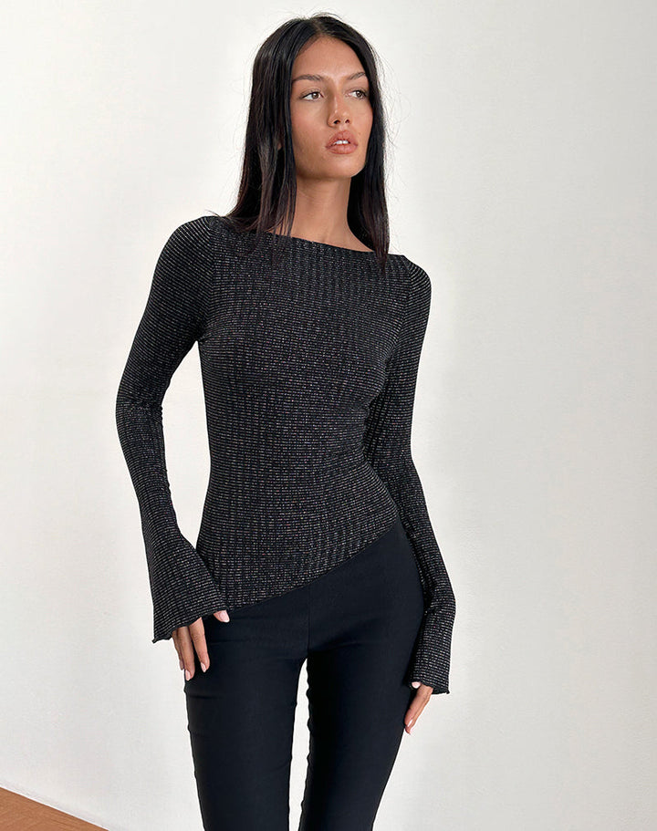 Gabriëlle | Elegante Longsleeve Top met Luxe Metallic Touch