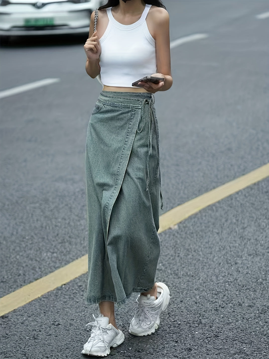 Giselle | Hoge Taille Denim Wrap Rok