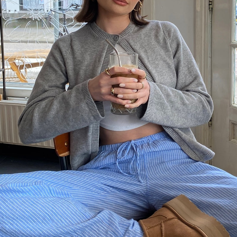 Godelieve | Elegante Gebreide Open Cardigan met Eén Knop voor Vrouwen