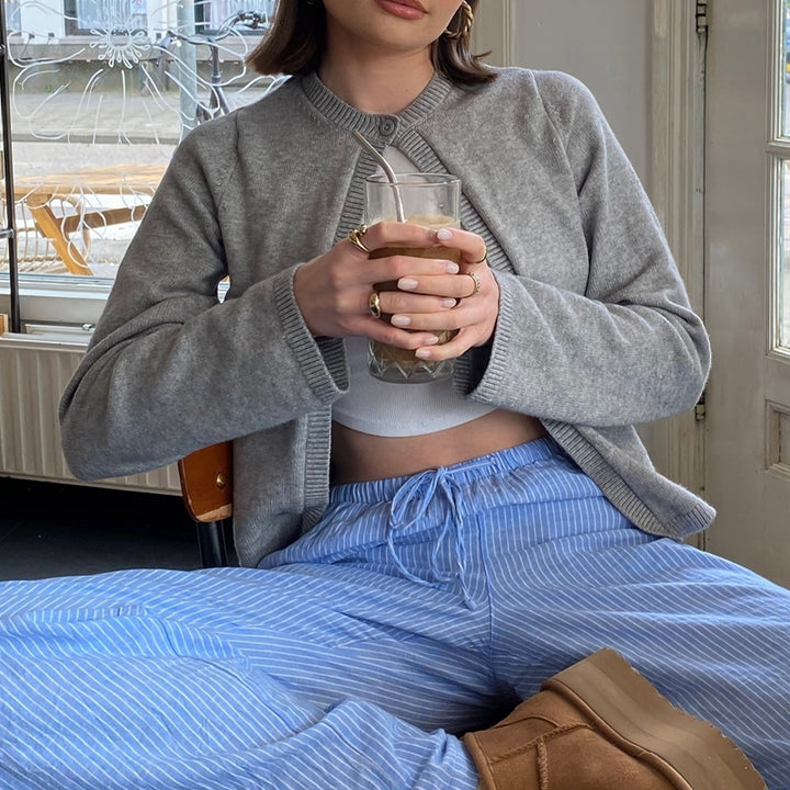 Godelieve | Elegante Gebreide Open Cardigan met Eén Knop voor Vrouwen
