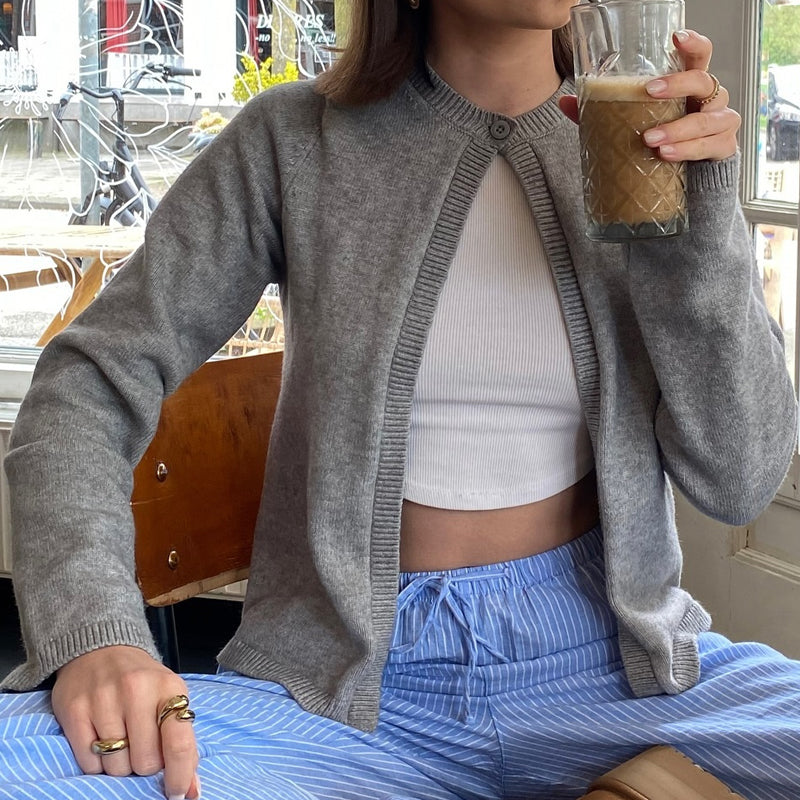 Godelieve | Elegante Gebreide Open Cardigan met Eén Knop voor Vrouwen