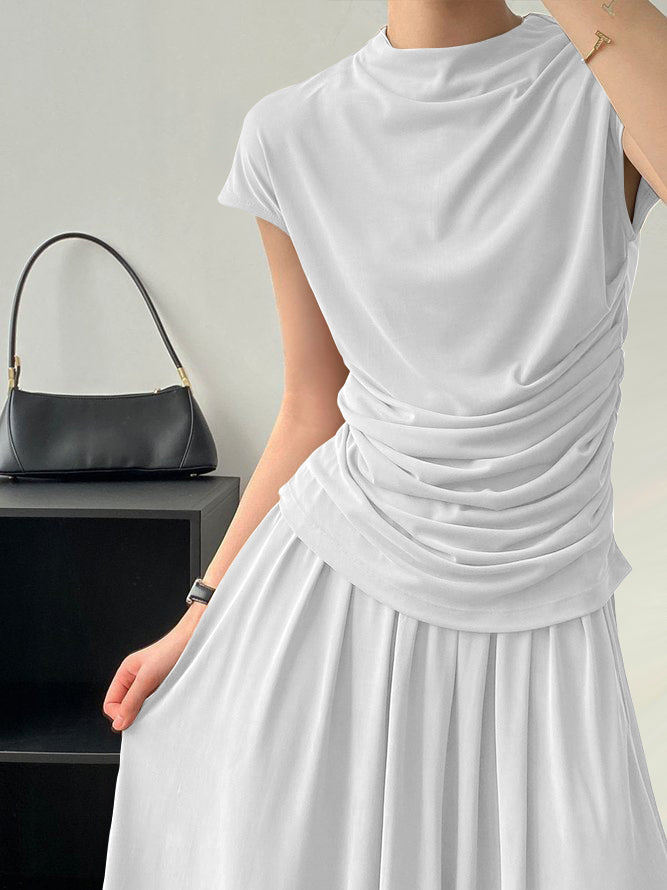 Grace | Elegante O-hals Plissé Top met Korte Mouwen