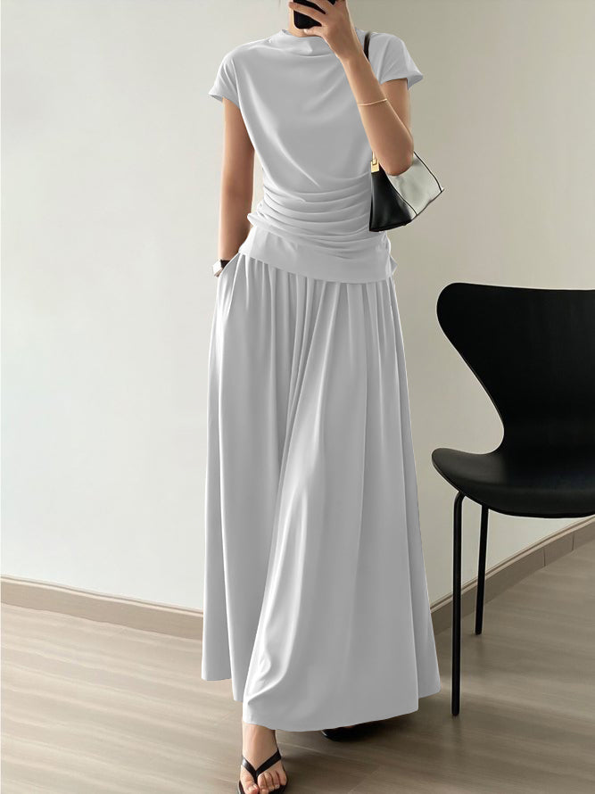 Grace | Elegante O-hals Plissé Top met Korte Mouwen