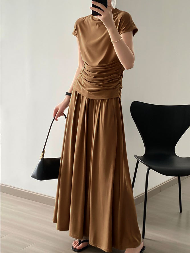 Grace | Elegante O-hals Plissé Top met Korte Mouwen