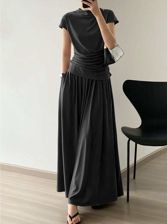 Grace | Elegante O-hals Plissé Top met Korte Mouwen