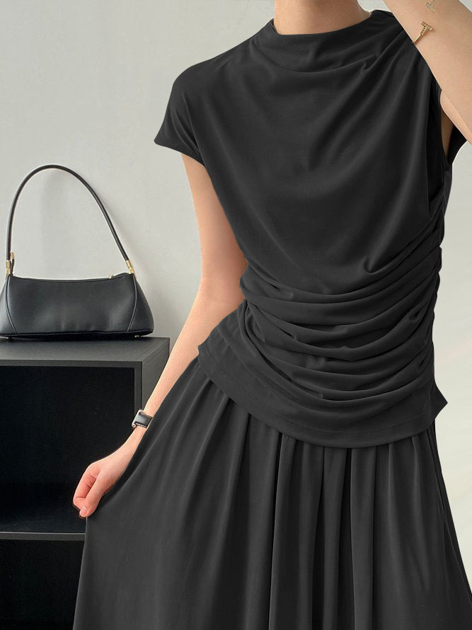 Grace | Elegante O-hals Plissé Top met Korte Mouwen