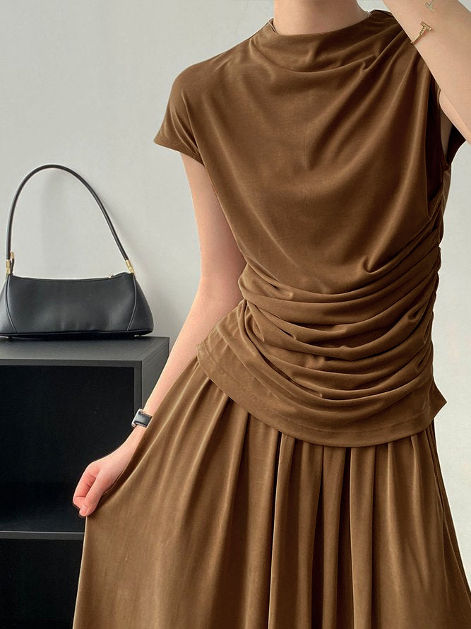 Grace | Elegante O-hals Plissé Top met Korte Mouwen