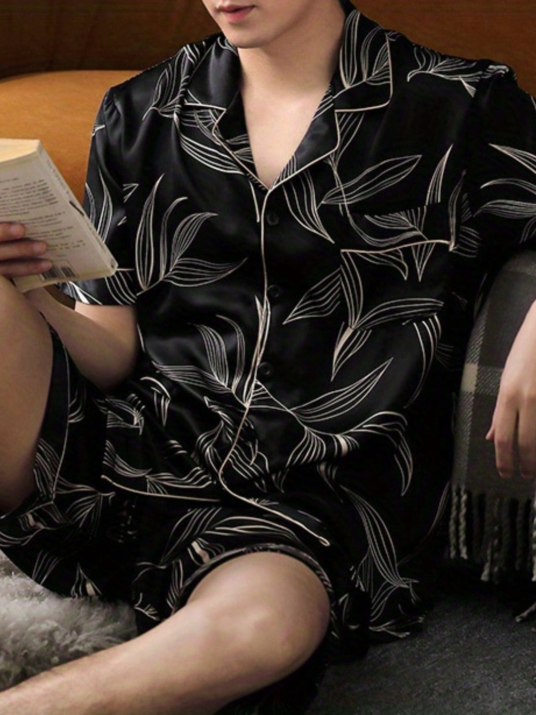 Grant | Heren Zomerse Ijszijde Pyjama Set met Bloemen en Bladeren Print