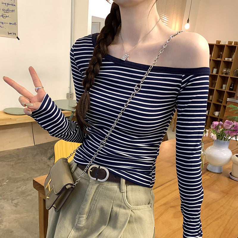 Gwen | Elegante Off-Shoulder Gestreepte Top