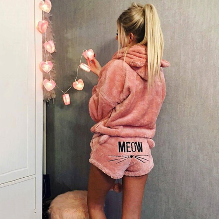 Hadley | Schattige Fluffy Lounge Set met Kattenprint