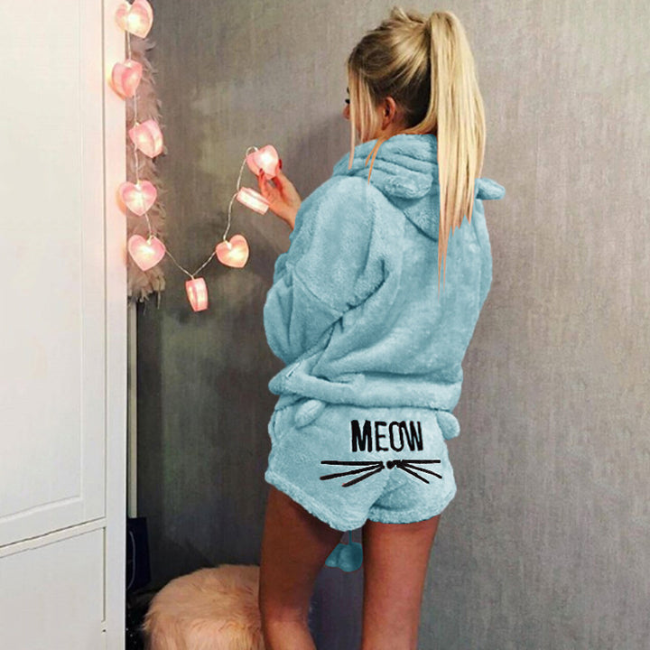 Hadley | Schattige Fluffy Lounge Set met Kattenprint