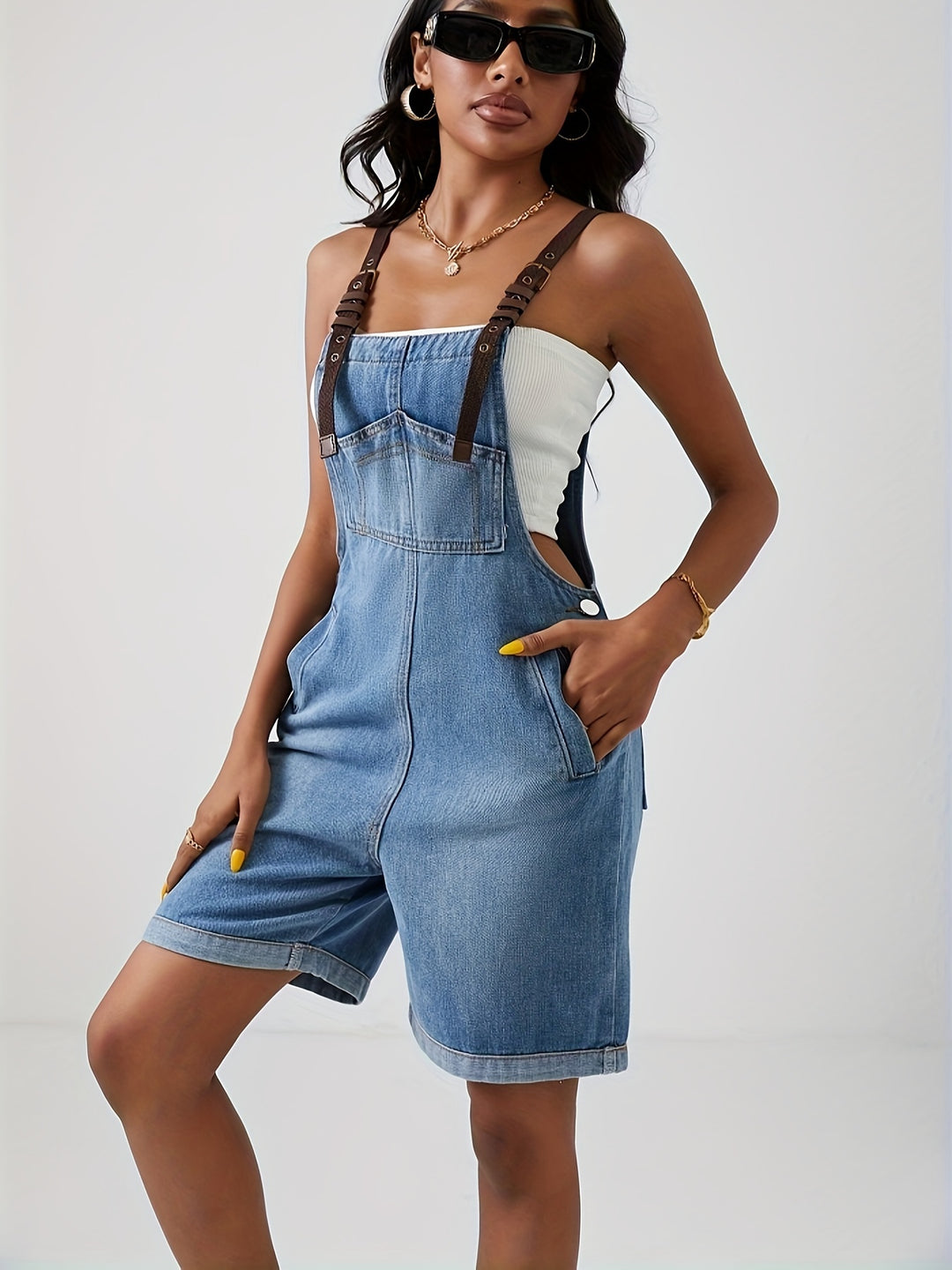 Hailey | Trendy Denim Tuinbroek met Stoere Details