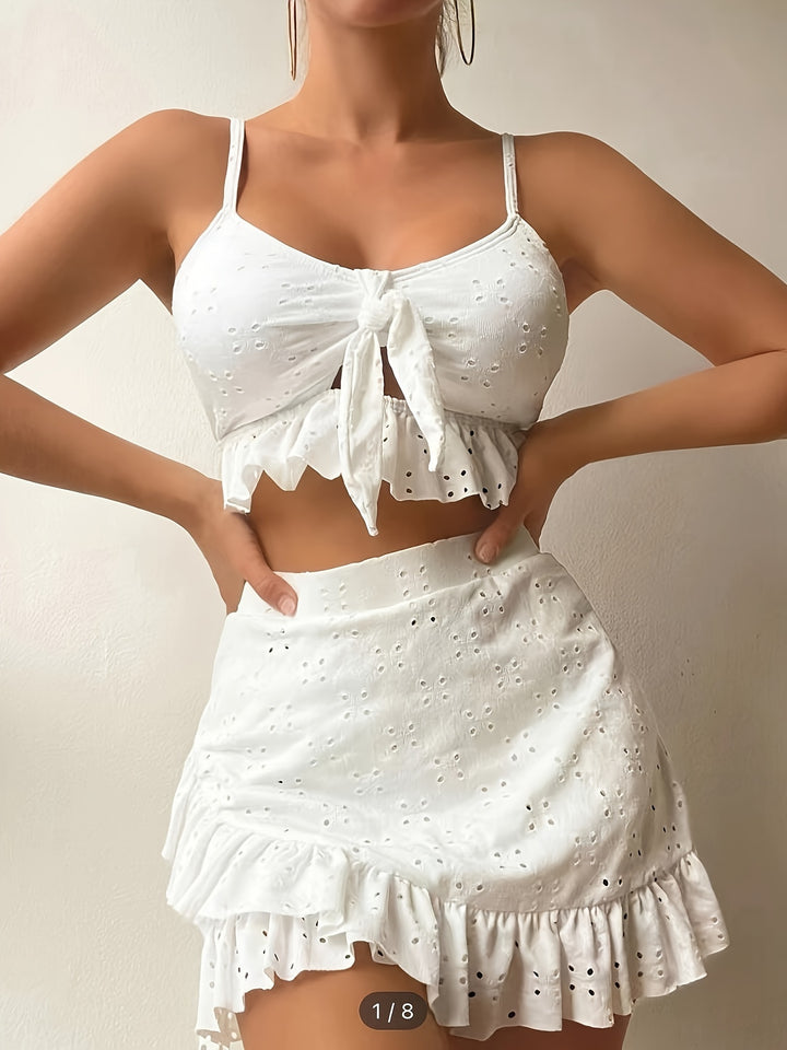 Hannah | Schattige Top met Strik en Ruffle Rok