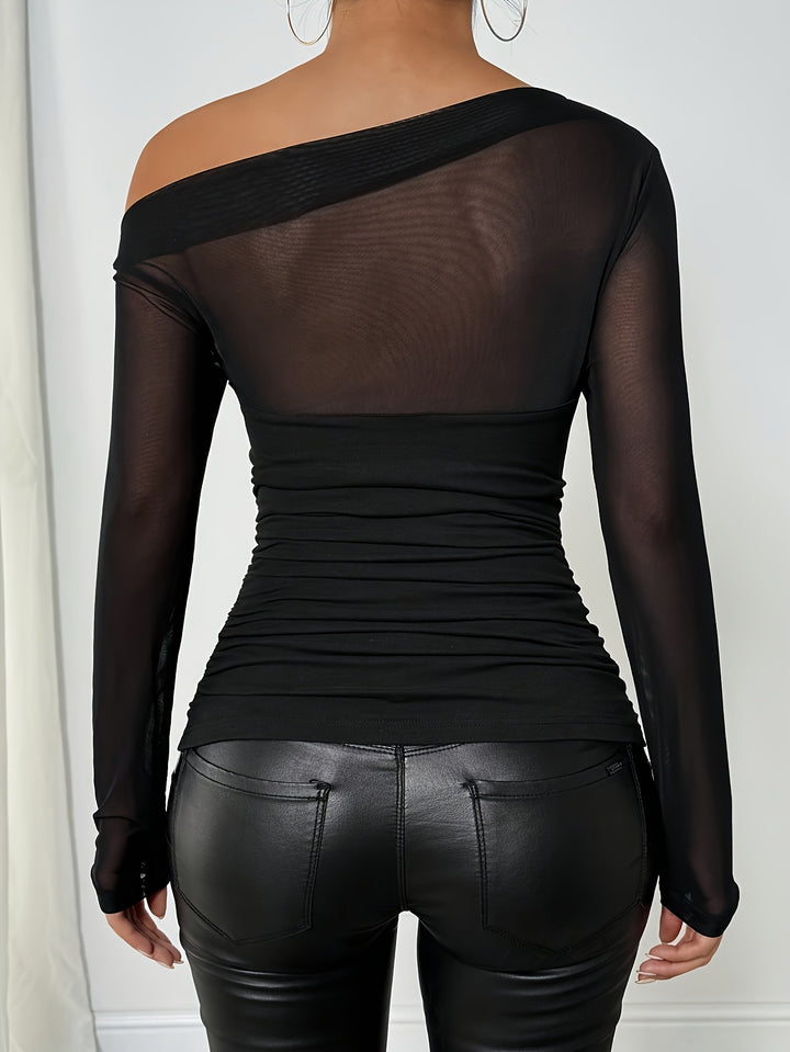 Hanna | Elegante Zwarte Top met Mesh Details