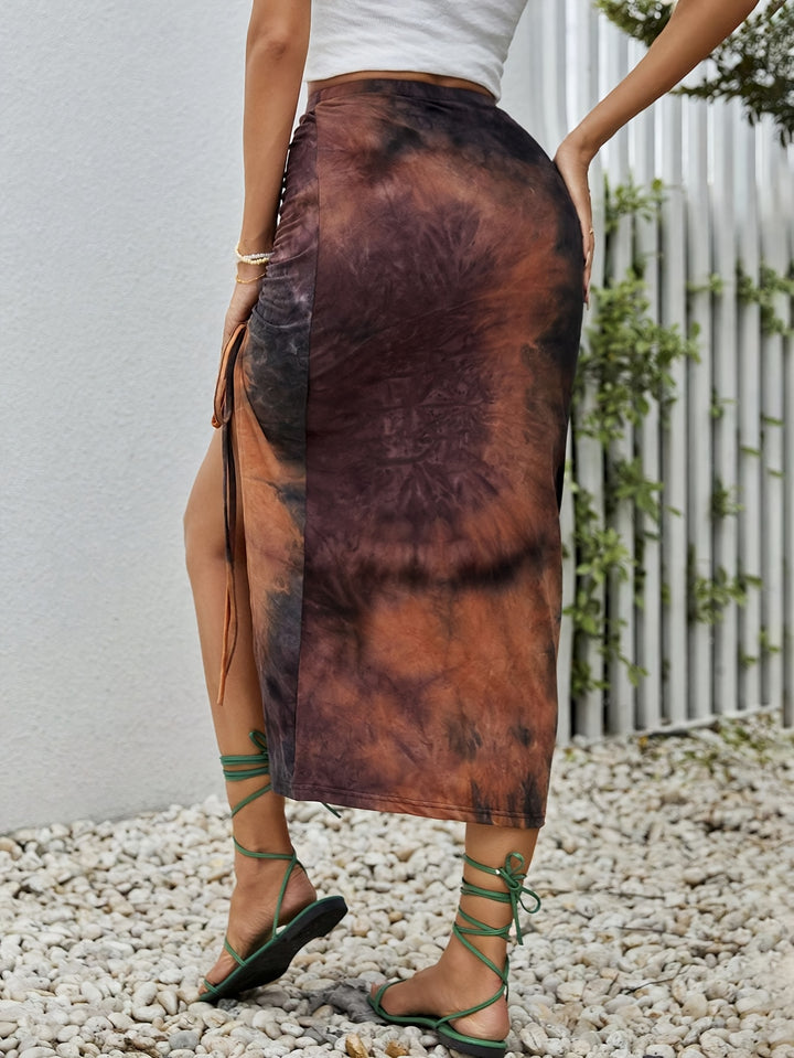 Hannah | Casual Rok met Tie-Dye en Hoge Taille met Split