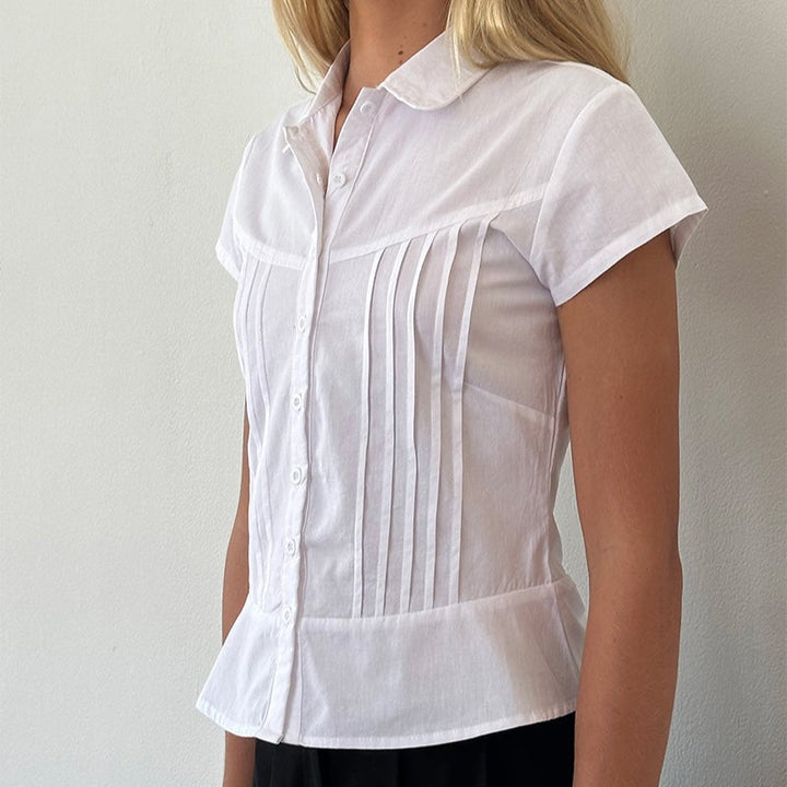 Hester | Klassieke Poplin Blouse met Korte Mouwen