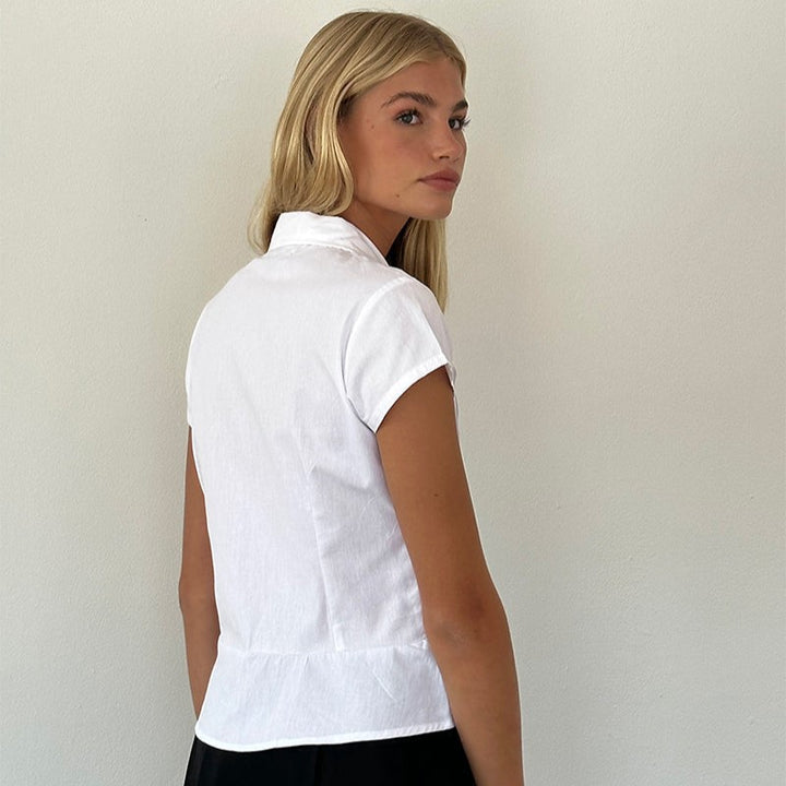 Hester | Klassieke Poplin Blouse met Korte Mouwen