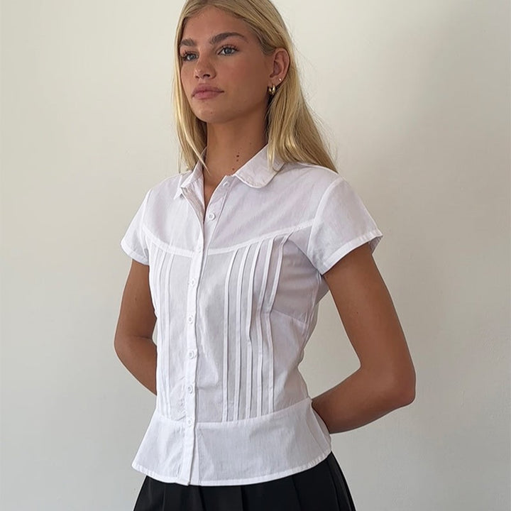 Hester | Klassieke Poplin Blouse met Korte Mouwen