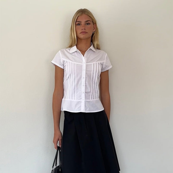 Hester | Klassieke Poplin Blouse met Korte Mouwen