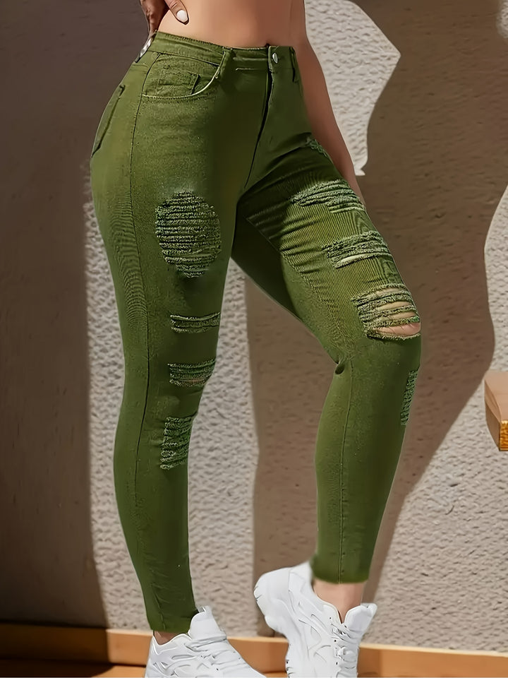 Isabella | Hoge Taille Skinny Jeans met Ripped Details voor Dames