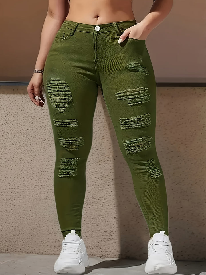 Isabella | Hoge Taille Skinny Jeans met Ripped Details voor Dames