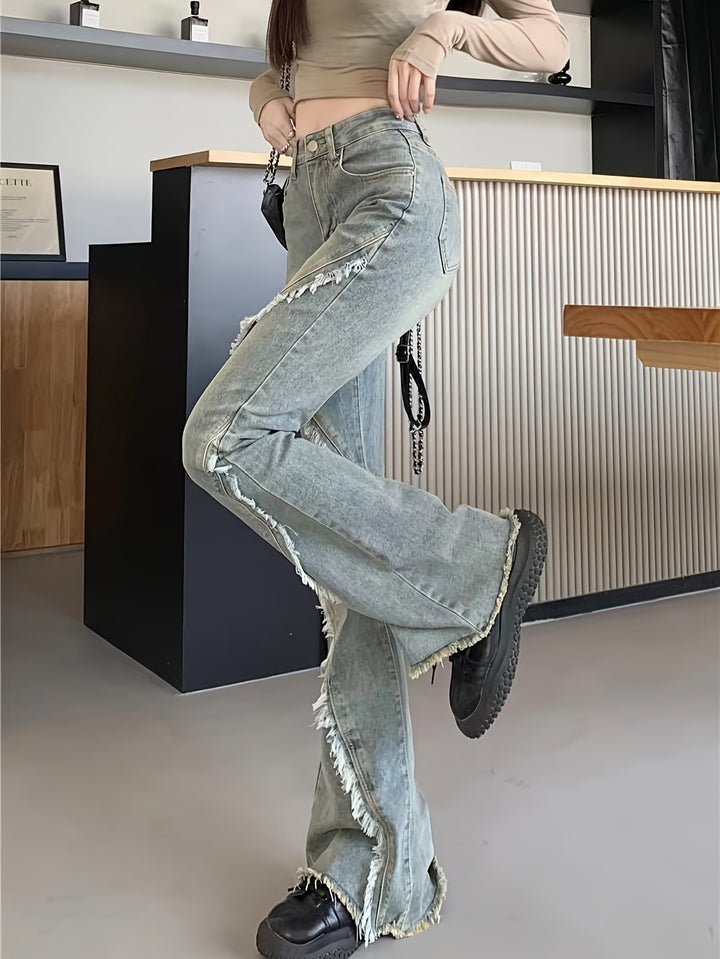 Ivana | Hoge Taille Flared Jeans met Gerafelde Zoom