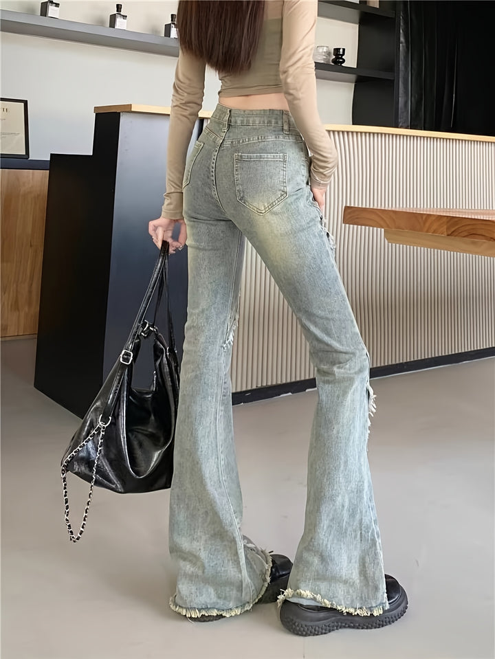 Ivana | Hoge Taille Flared Jeans met Gerafelde Zoom