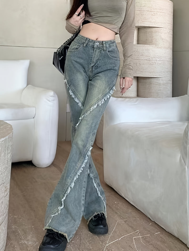 Ivana | Hoge Taille Flared Jeans met Gerafelde Zoom