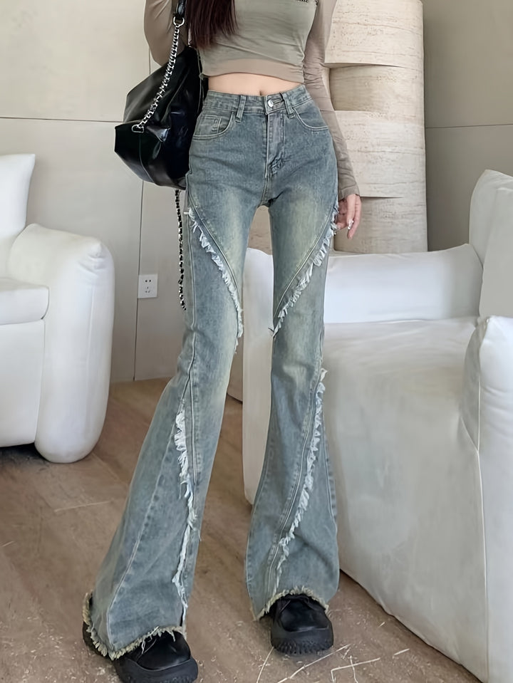 Ivana | Hoge Taille Flared Jeans met Gerafelde Zoom