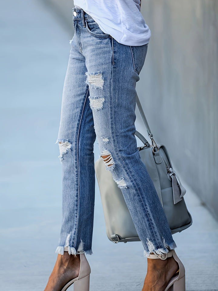 Izza | Trendy Ripped Jeans met Hoge Taille en Rechte Pijpen