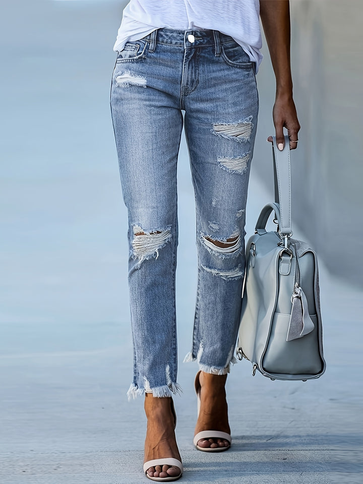 Izza | Trendy Ripped Jeans met Hoge Taille en Rechte Pijpen