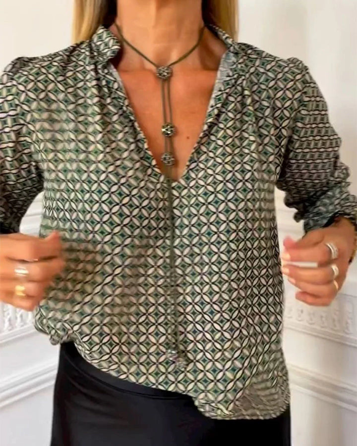 Jamy - Grafische V-Hals Blouse