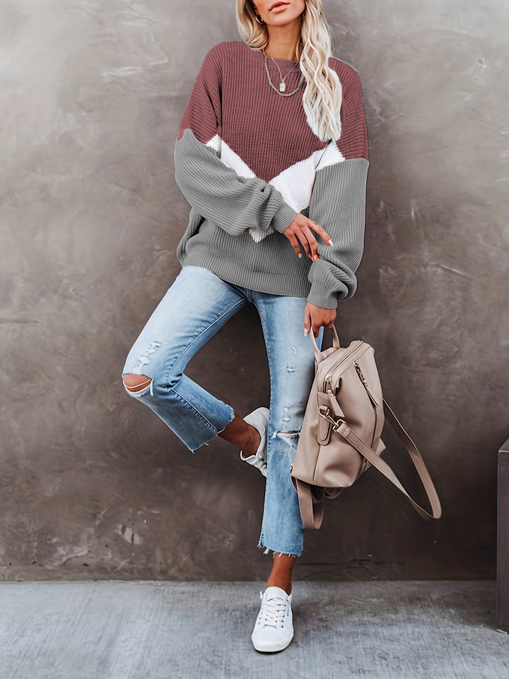 Jasmin | Stijlvolle Color Block Trui met Ronde Hals voor Dames