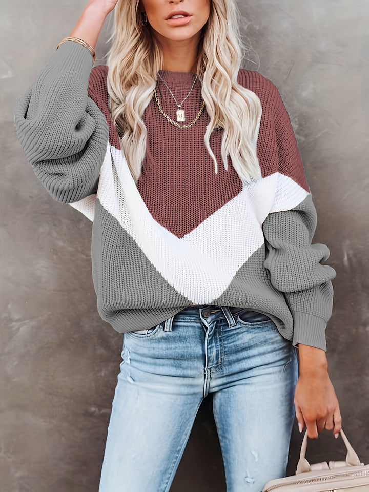 Jasmin | Stijlvolle Color Block Trui met Ronde Hals voor Dames