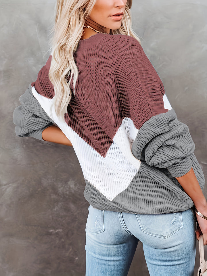 Jasmin | Stijlvolle Color Block Trui met Ronde Hals voor Dames
