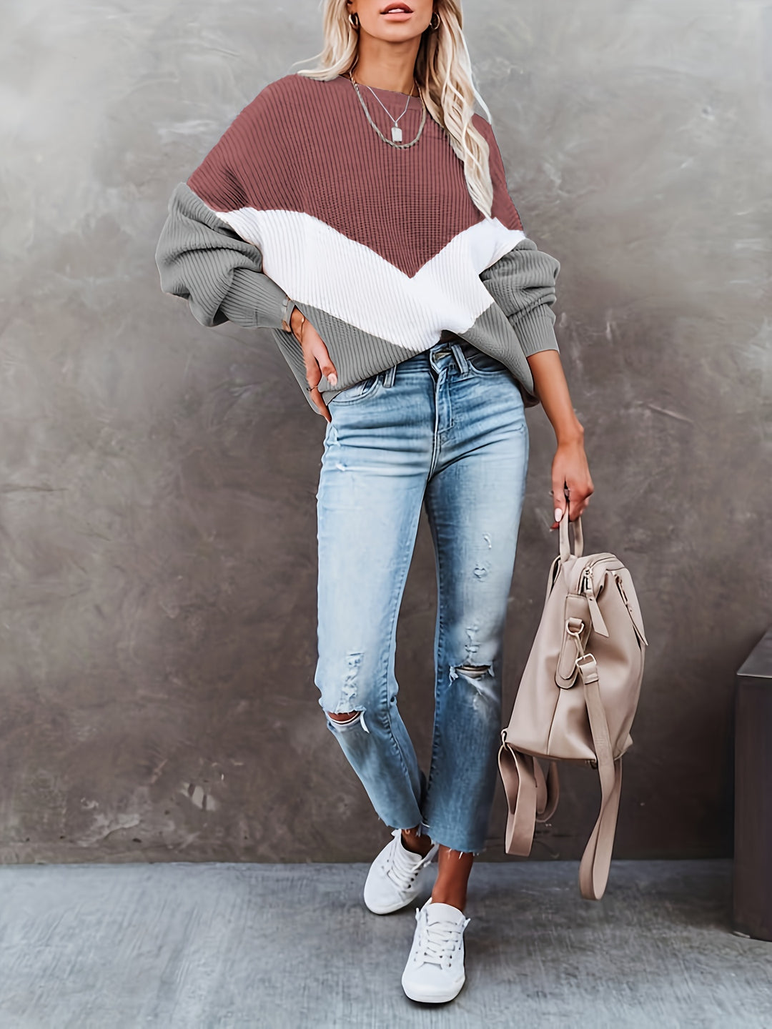 Jasmin | Stijlvolle Color Block Trui met Ronde Hals voor Dames