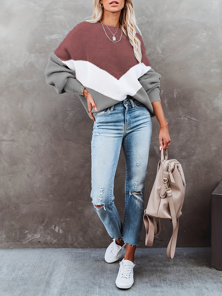 Jasmin | Stijlvolle Color Block Trui met Ronde Hals voor Dames