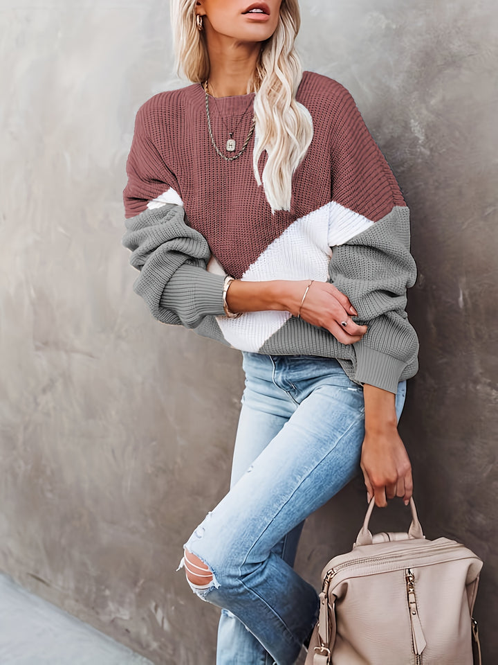 Jasmin | Stijlvolle Color Block Trui met Ronde Hals voor Dames
