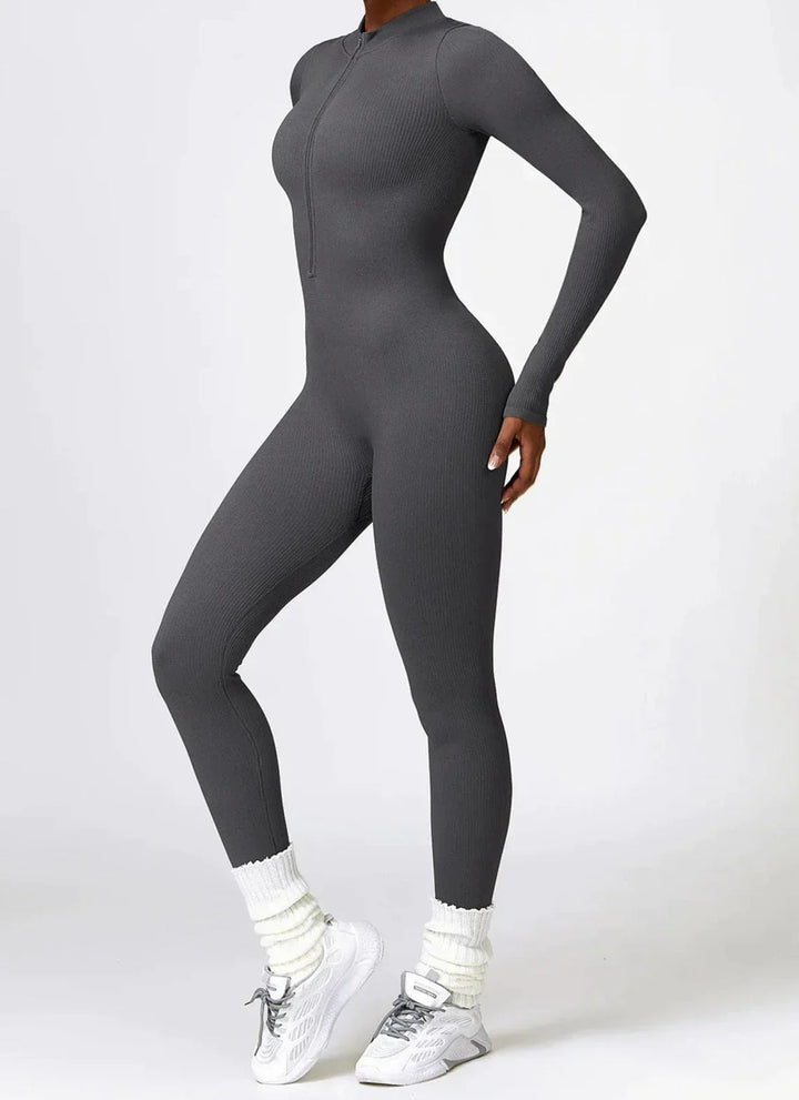 Jasmine | Sportieve Geribbelde Jumpsuit met Lange Mouwen