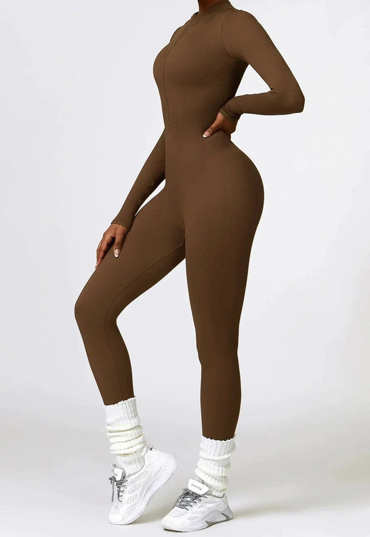 Jasmine | Sportieve Geribbelde Jumpsuit met Lange Mouwen