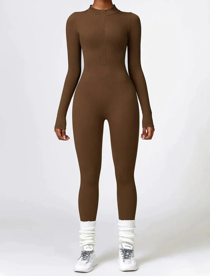 Jasmine | Sportieve Geribbelde Jumpsuit met Lange Mouwen