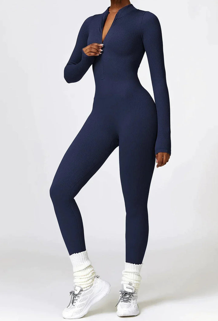 Jasmine | Sportieve Geribbelde Jumpsuit met Lange Mouwen