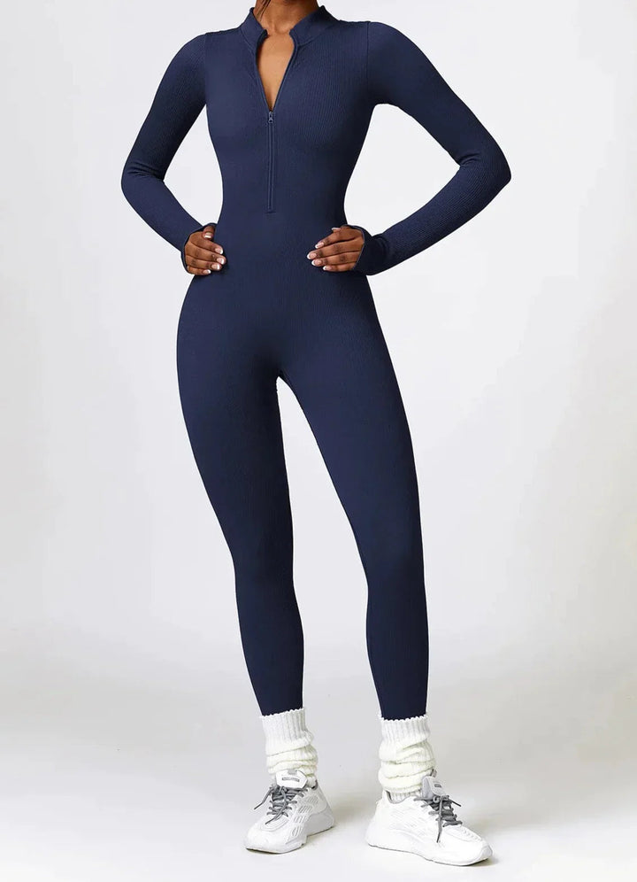 Jasmine | Sportieve Geribbelde Jumpsuit met Lange Mouwen