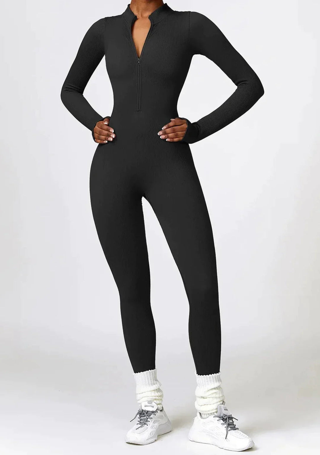 Jasmine | Sportieve Geribbelde Jumpsuit met Lange Mouwen