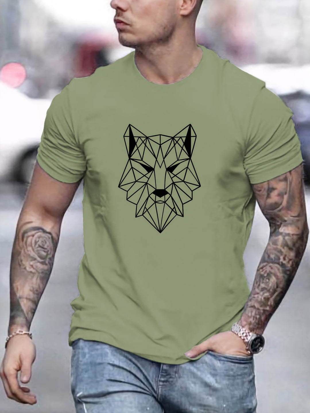 Jason | T-shirt met geometrische wolvenprint voor heren