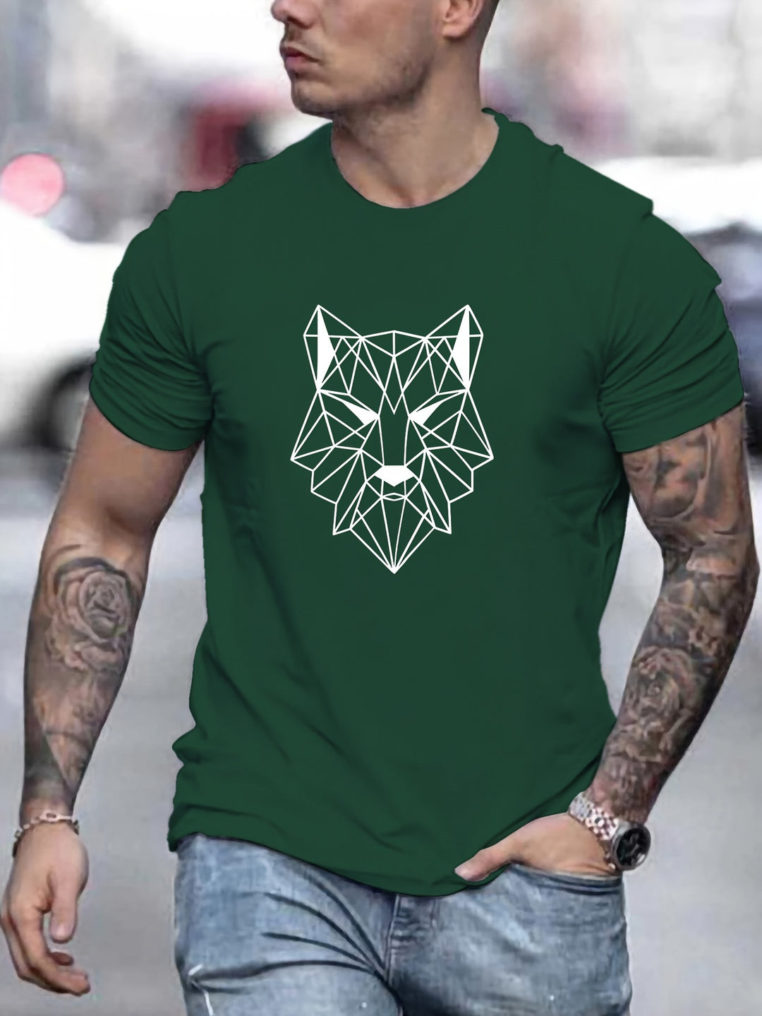 Jason | T-shirt met geometrische wolvenprint voor heren