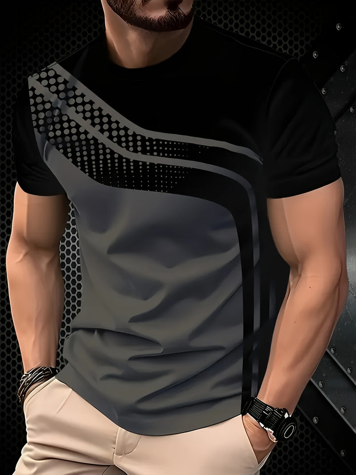 Jeffrey | Stijlvol Zwart-Grijs T-shirt met Digitale 3D Print voor Mannen