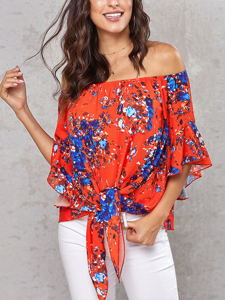 Jenny | Off-Shoulder Bloemenprint Top met Strikdetail