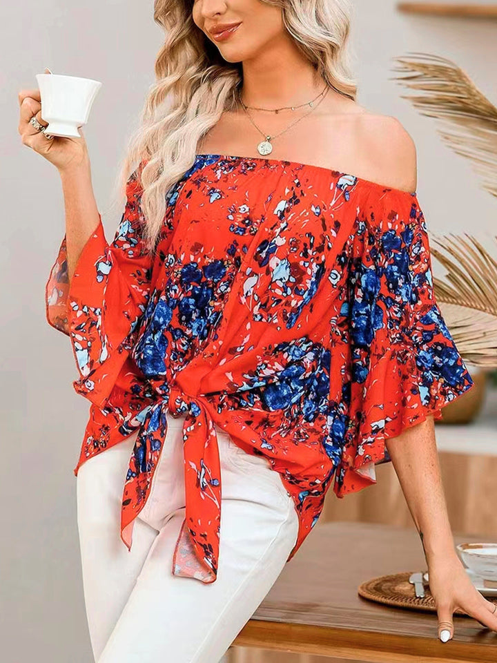 Jenny | Off-Shoulder Bloemenprint Top met Strikdetail