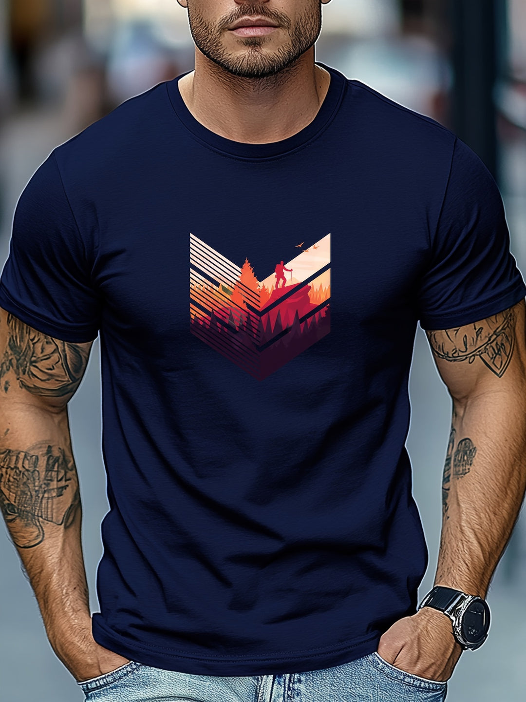 Joel | Heren T-Shirt met Bergbeklimmen Print - Casual en Ademend